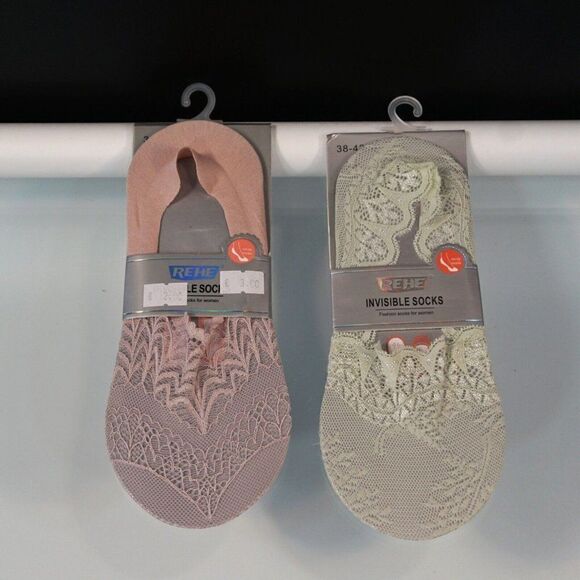 REHE Invisible Socks Laced Women Fashion No Slip Silicon Grip 2 Pairs - Picture 1 of 11